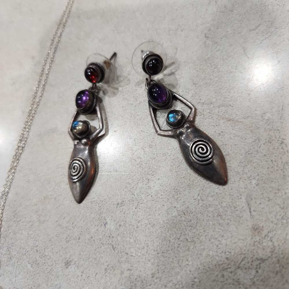 Vintage Sterling Y2k Goddess Ear rings red & Purp… - image 3