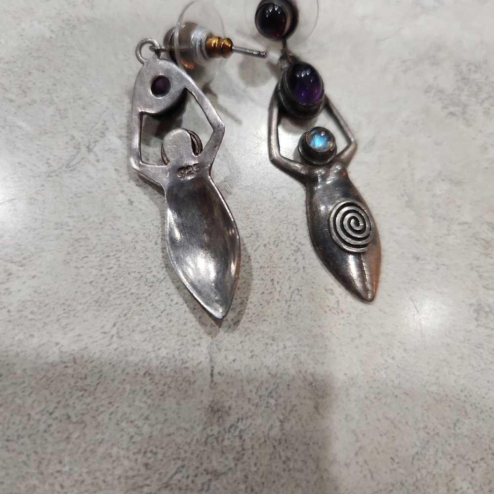 Vintage Sterling Y2k Goddess Ear rings red & Purp… - image 5