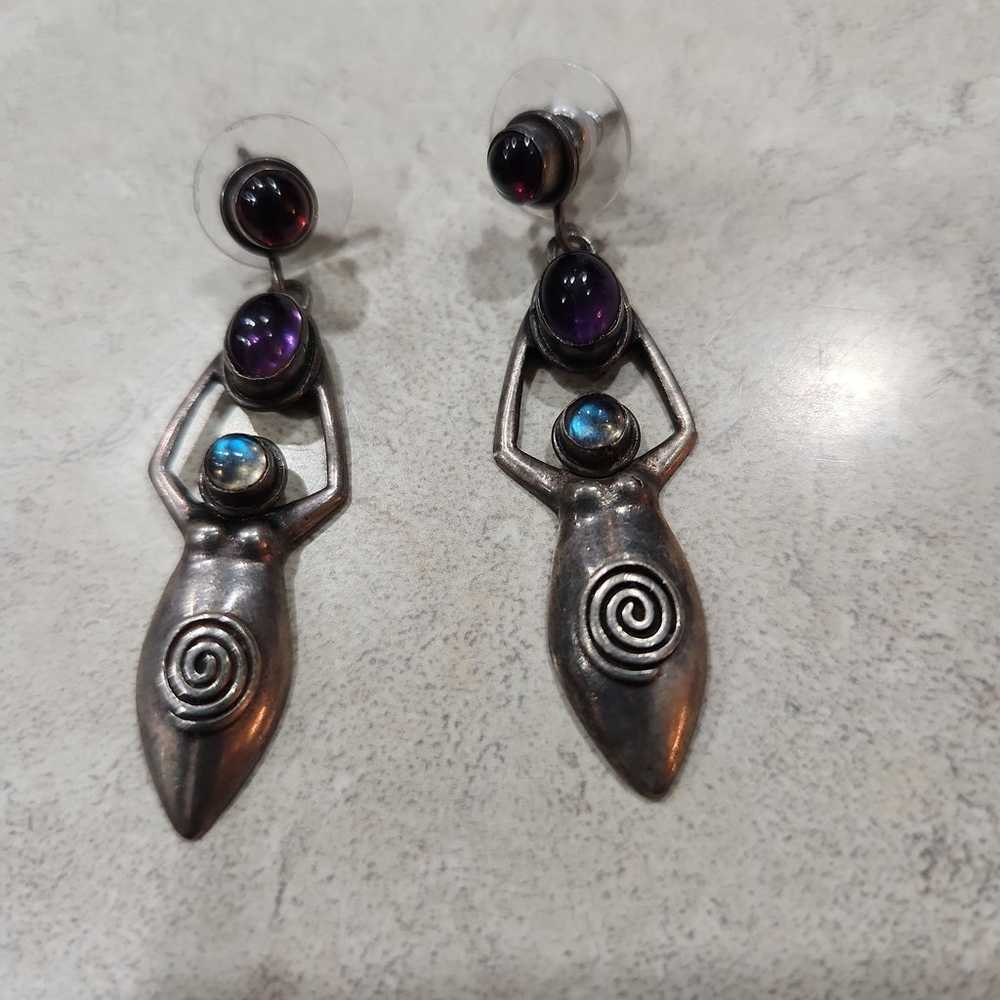 Vintage Sterling Y2k Goddess Ear rings red & Purp… - image 6