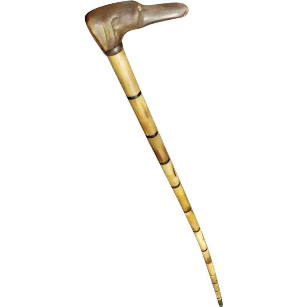 Antique Hand Carved Horn Walking Stick Cane, Dog … - image 1