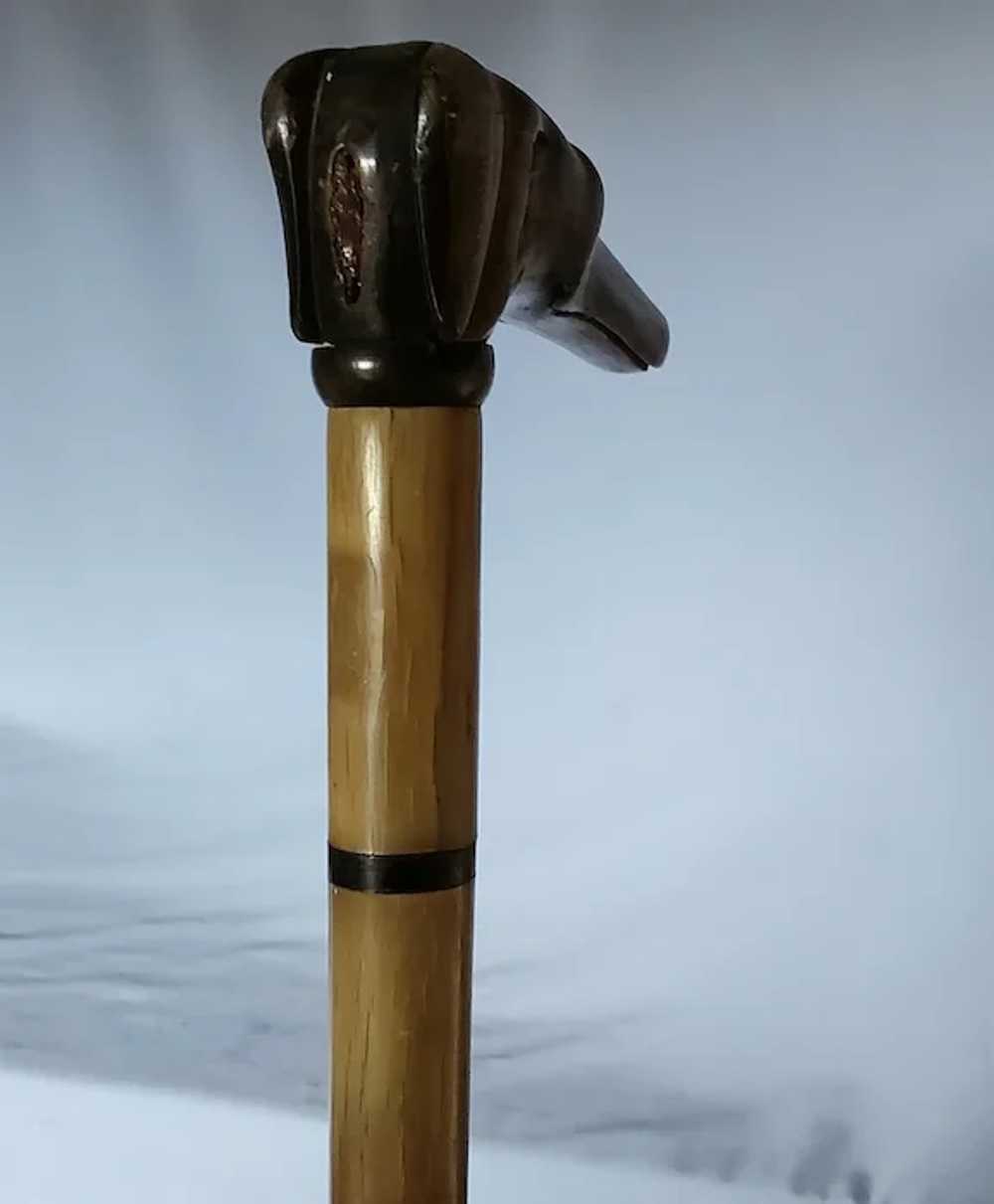 Antique Hand Carved Horn Walking Stick Cane, Dog … - image 6