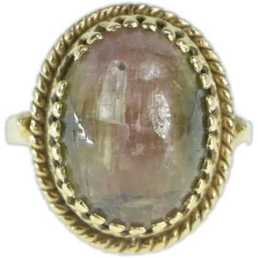 14K Oval Watermelon Tourmaline Cabochon Ring Size 