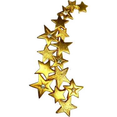 JJ Goldtone Metal Stars Brooch With Clear Rhinest… - image 1