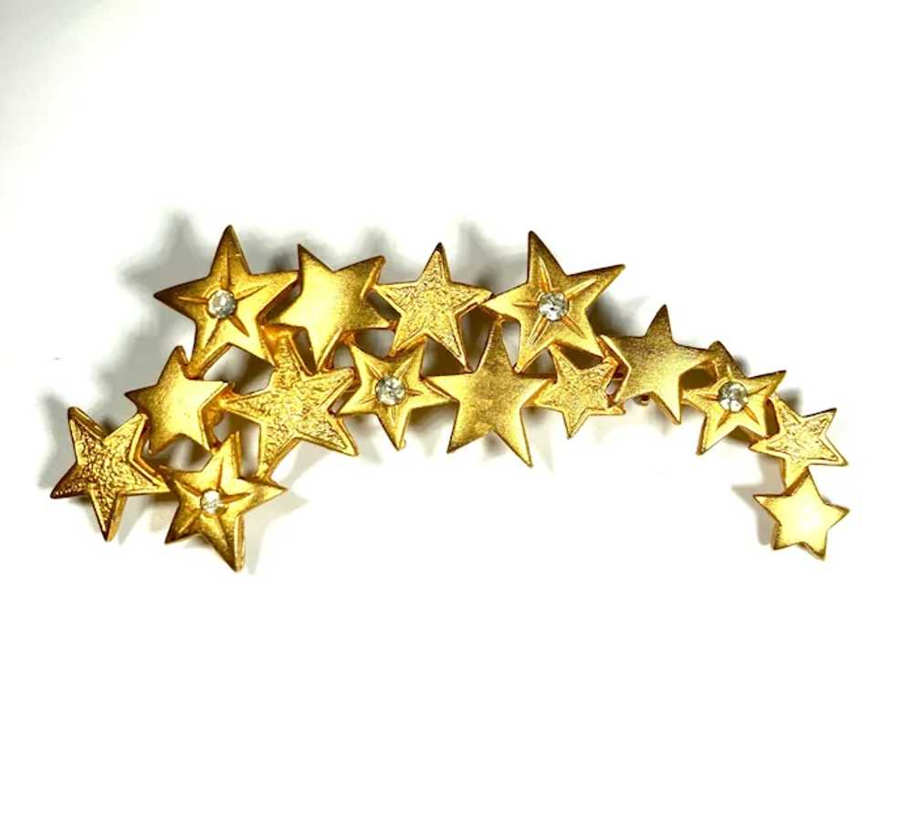 JJ Goldtone Metal Stars Brooch With Clear Rhinest… - image 2