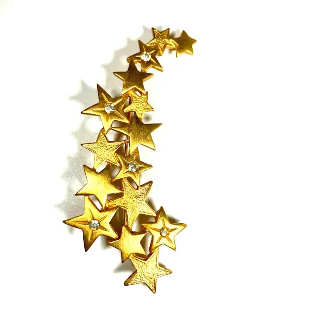 JJ Goldtone Metal Stars Brooch With Clear Rhinest… - image 3