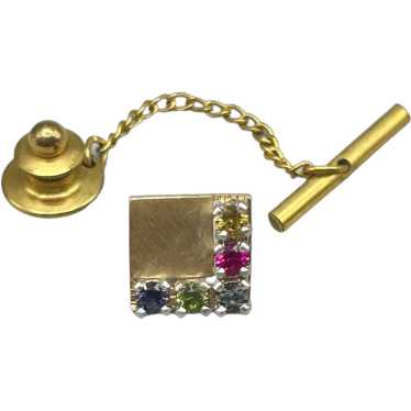 14K Gold Tie Tack or Lapel Pin with Genuine Gemsto