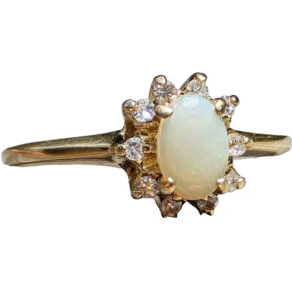 Dainty & Cute Cabochon Opal with Diamond Halo 14k… - image 1