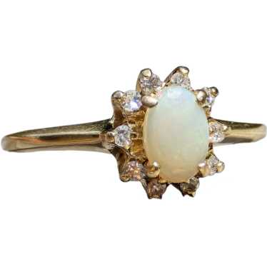 Dainty & Cute Cabochon Opal with Diamond Halo 14k… - image 1