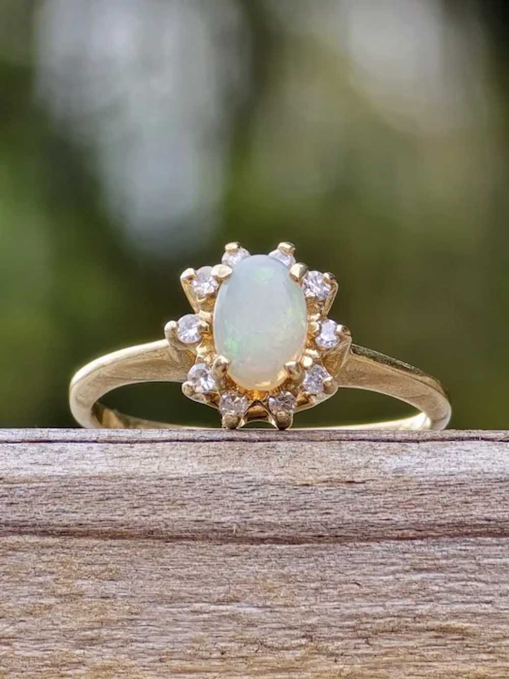 Dainty & Cute Cabochon Opal with Diamond Halo 14k… - image 2