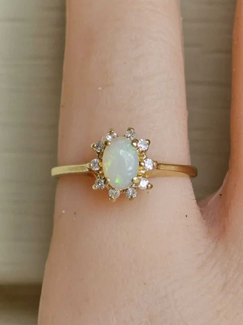 Dainty & Cute Cabochon Opal with Diamond Halo 14k… - image 3