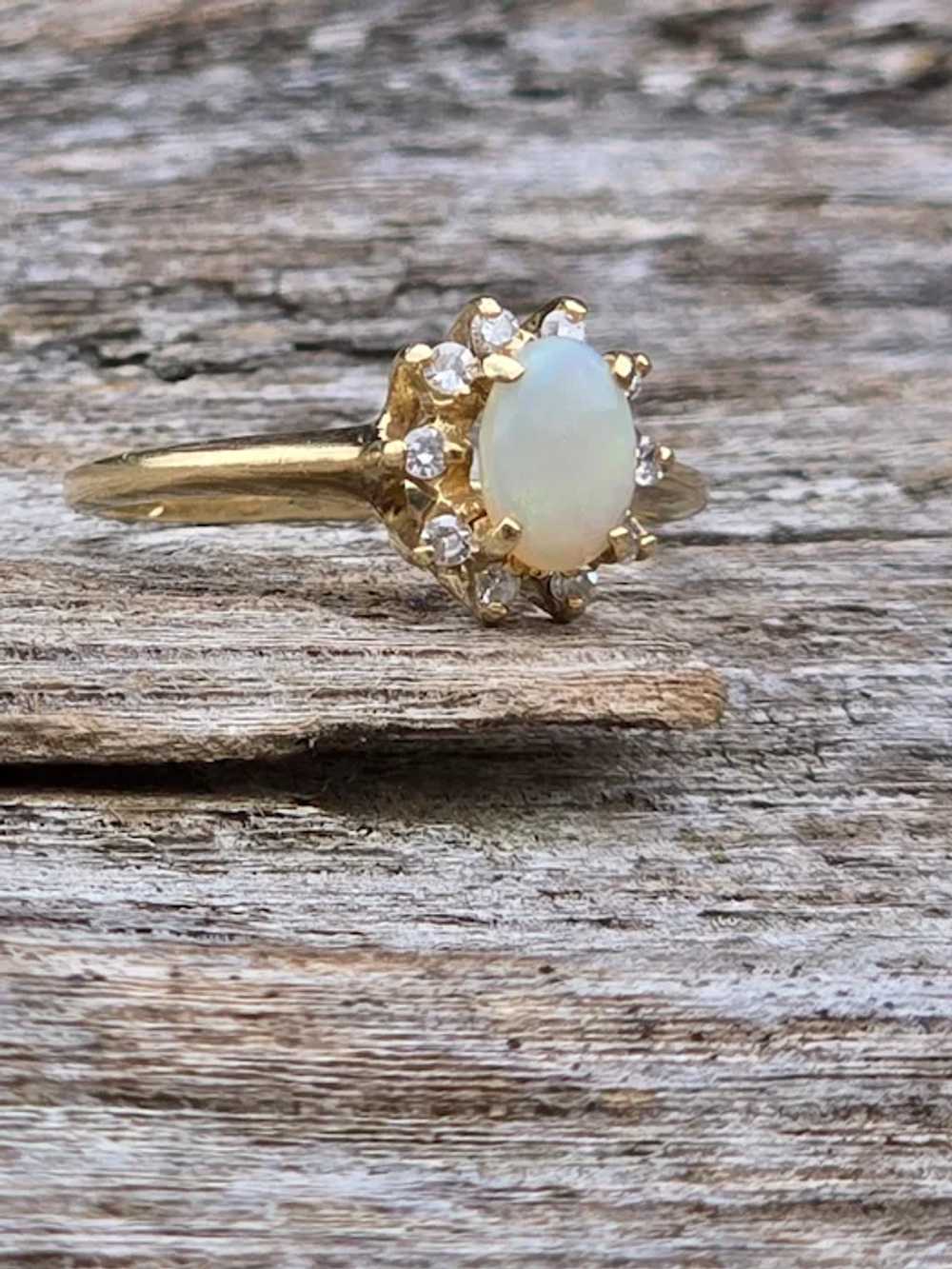 Dainty & Cute Cabochon Opal with Diamond Halo 14k… - image 4