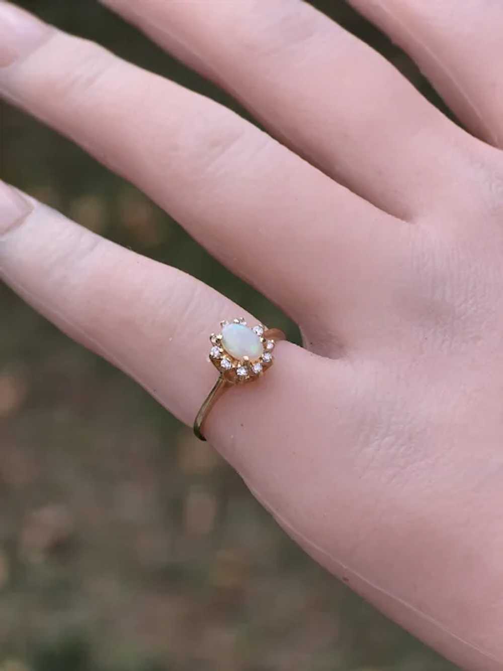 Dainty & Cute Cabochon Opal with Diamond Halo 14k… - image 5