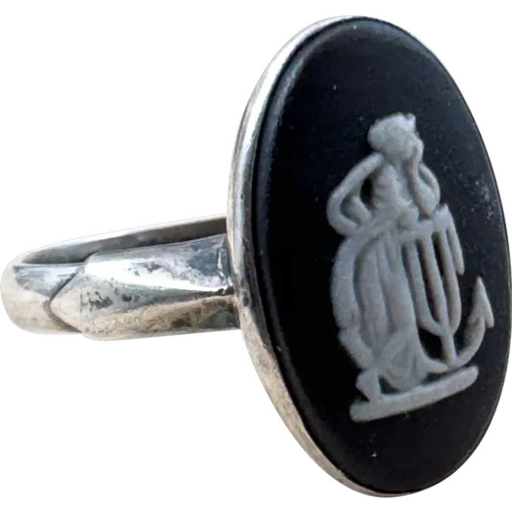 Vintage Jasperware Wedgwood Ring Black in Sterlin… - image 1