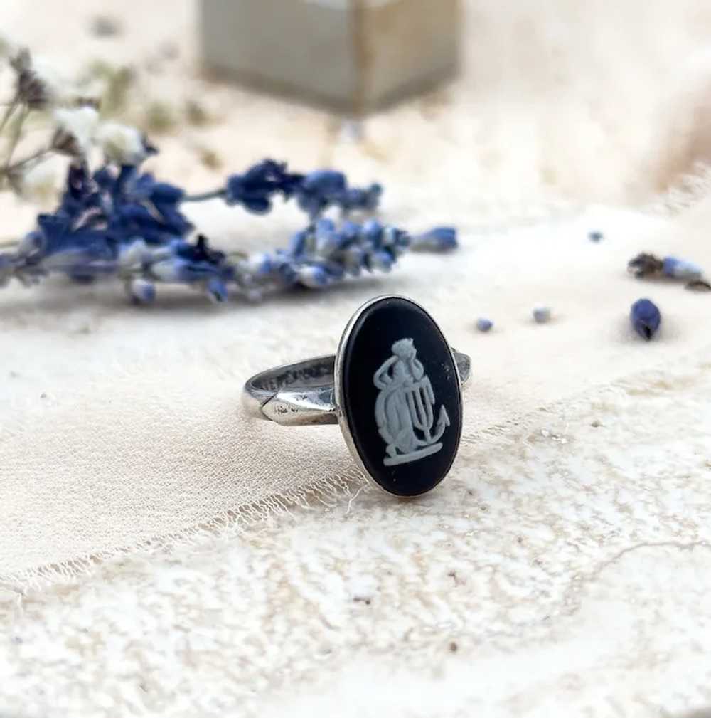 Vintage Jasperware Wedgwood Ring Black in Sterlin… - image 2