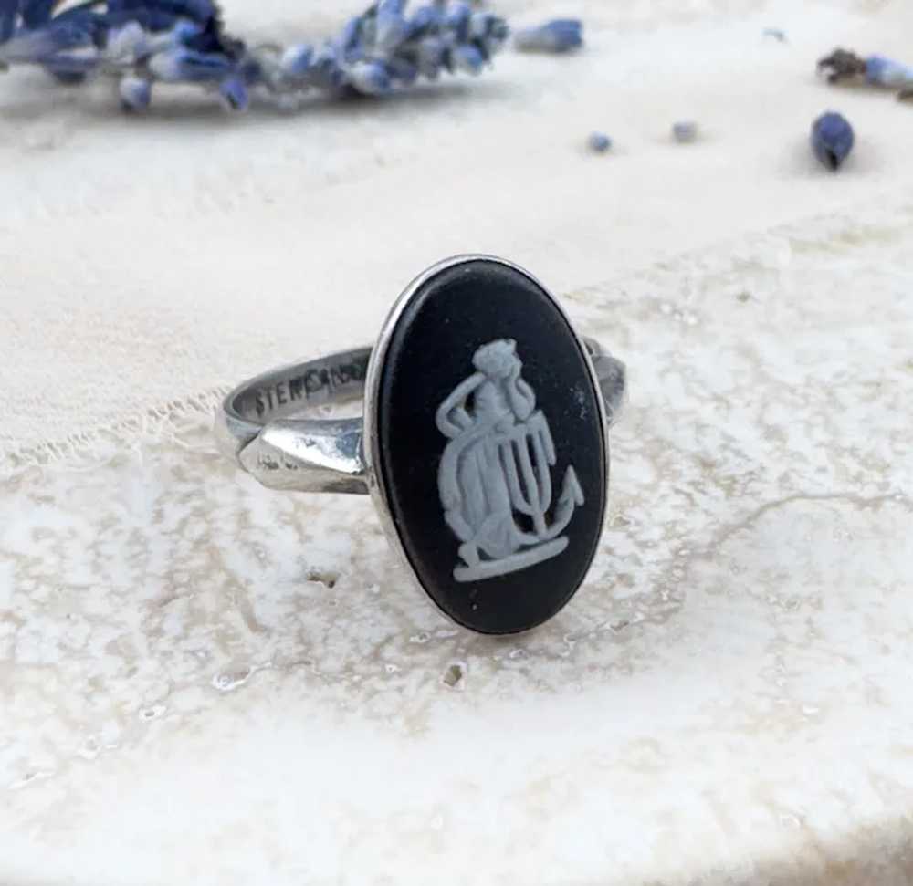 Vintage Jasperware Wedgwood Ring Black in Sterlin… - image 5