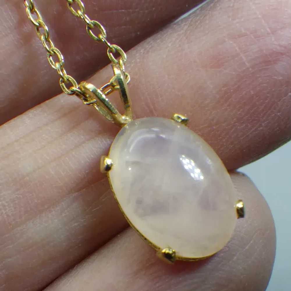 Vintage Rose Quartz Cabochon Pendant, 14k HGE, Hi… - image 2