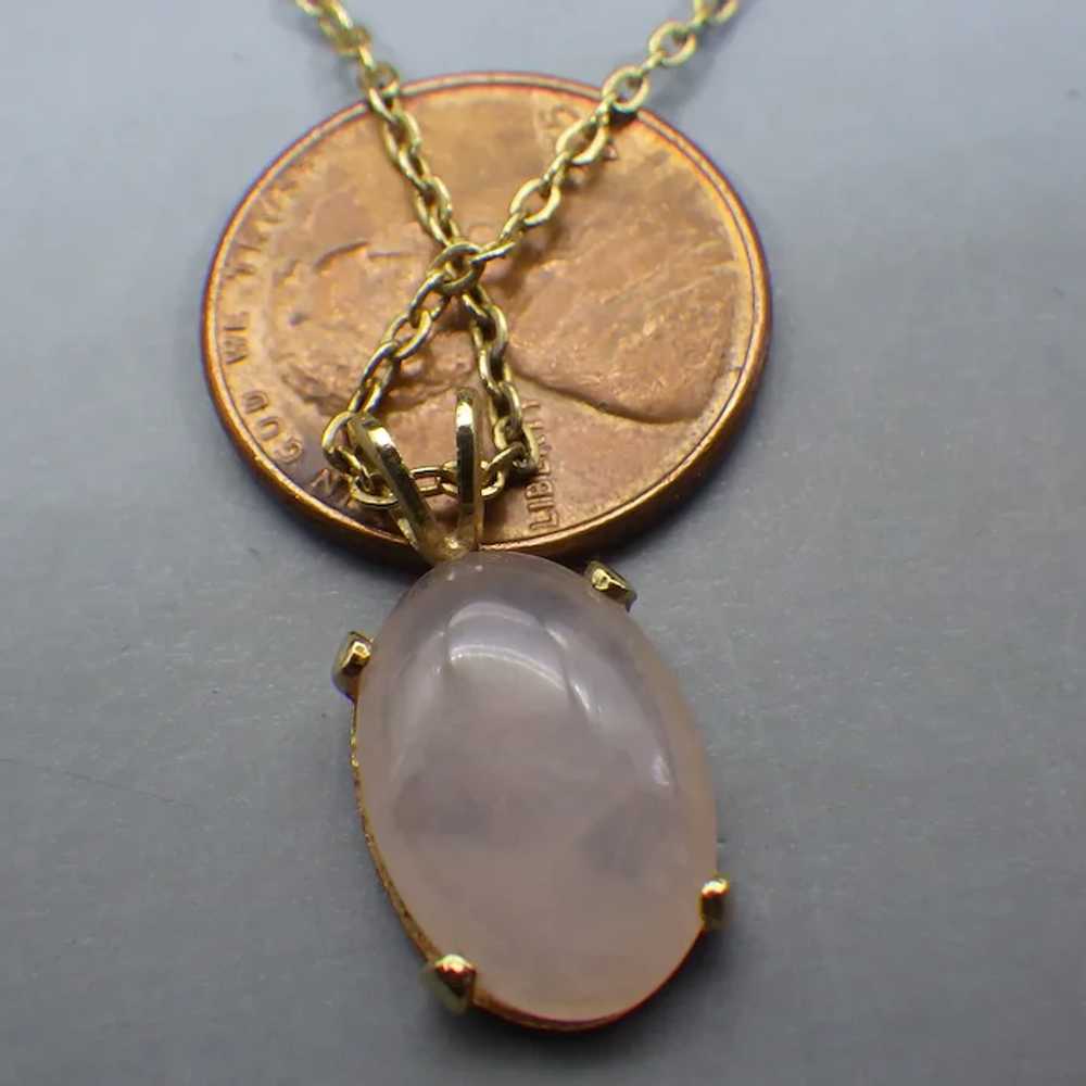 Vintage Rose Quartz Cabochon Pendant, 14k HGE, Hi… - image 4