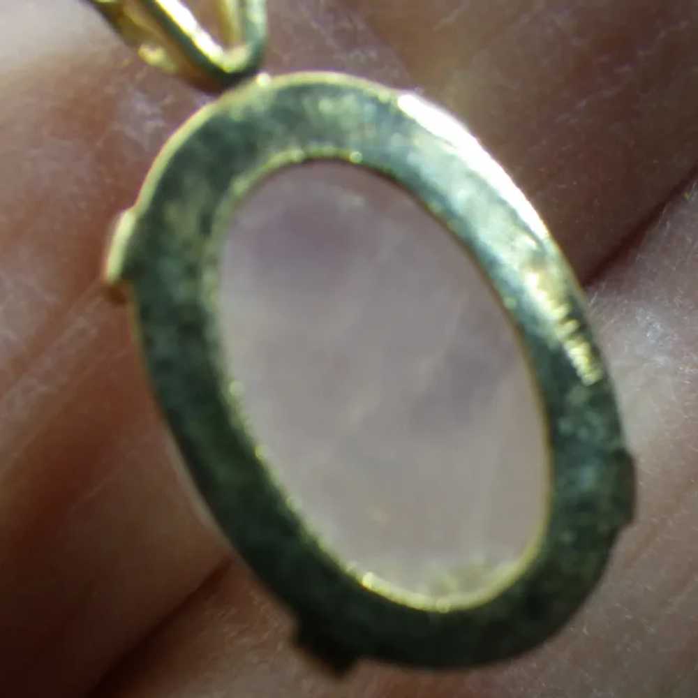 Vintage Rose Quartz Cabochon Pendant, 14k HGE, Hi… - image 6