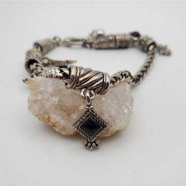 Silver toned braided onyx lantern bracelet B1336 - image 1