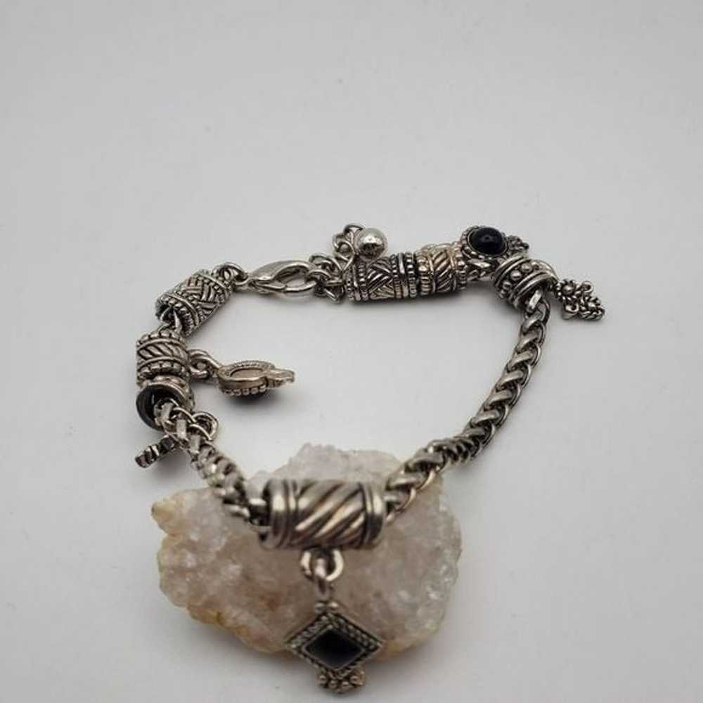 Silver toned braided onyx lantern bracelet B1336 - image 2