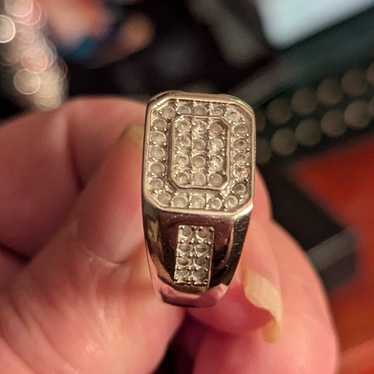 Vintage Solid Sterling Silver and diamond signet r