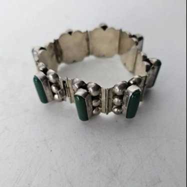 Vintage Sterling silver and green onyx hinged bra… - image 1