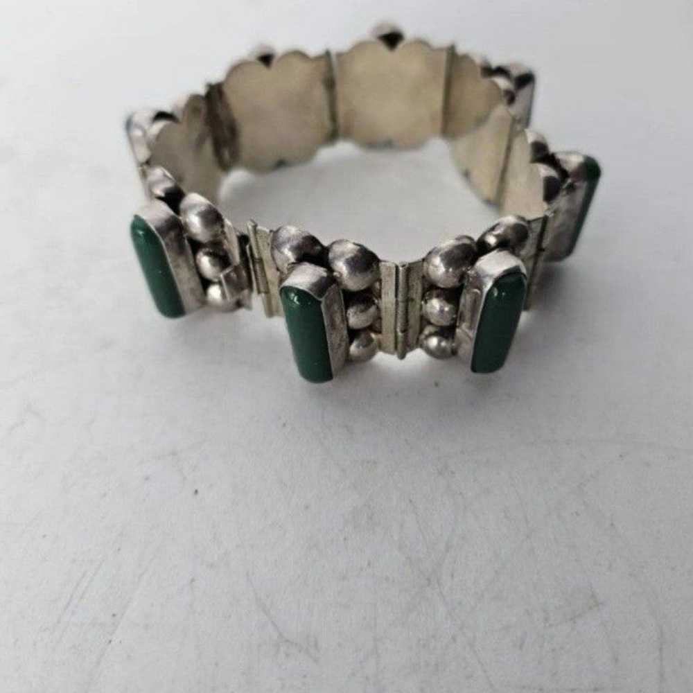 Vintage Sterling silver and green onyx hinged bra… - image 2