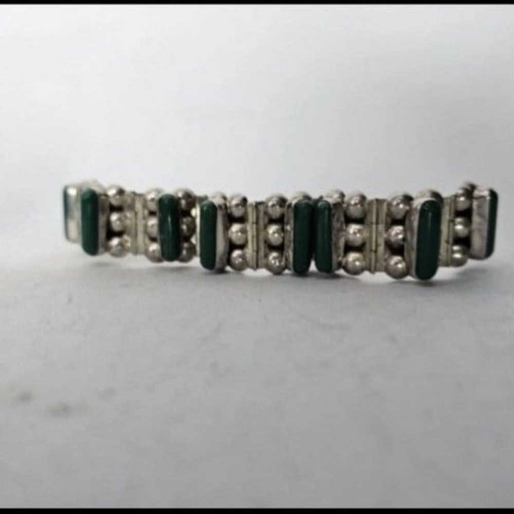 Vintage Sterling silver and green onyx hinged bra… - image 3