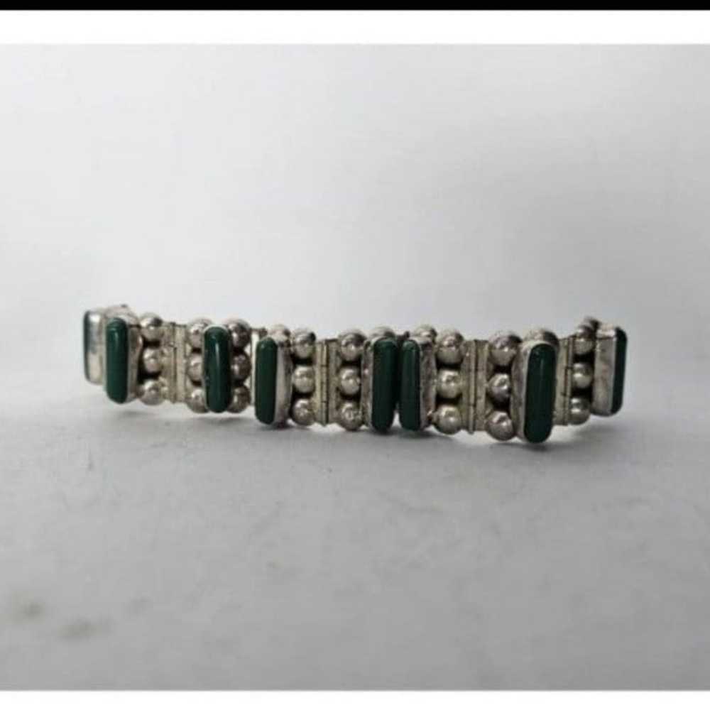 Vintage Sterling silver and green onyx hinged bra… - image 8