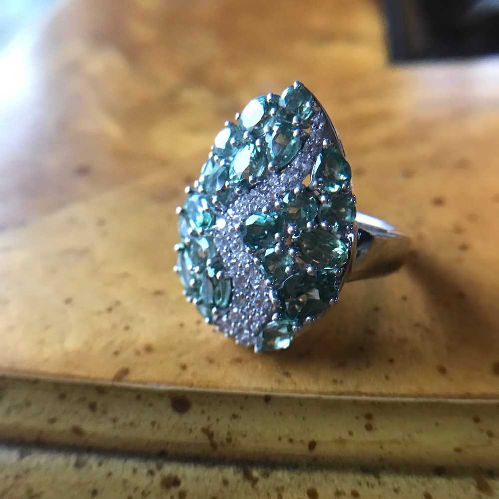 Green Apatite Sterling Silver Cocktail Ring - image 8