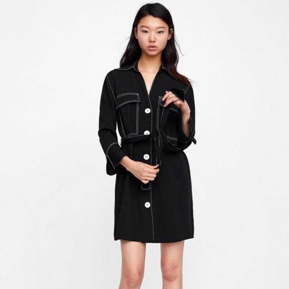 Zara basic black dress with contrast stitching-me… - image 1