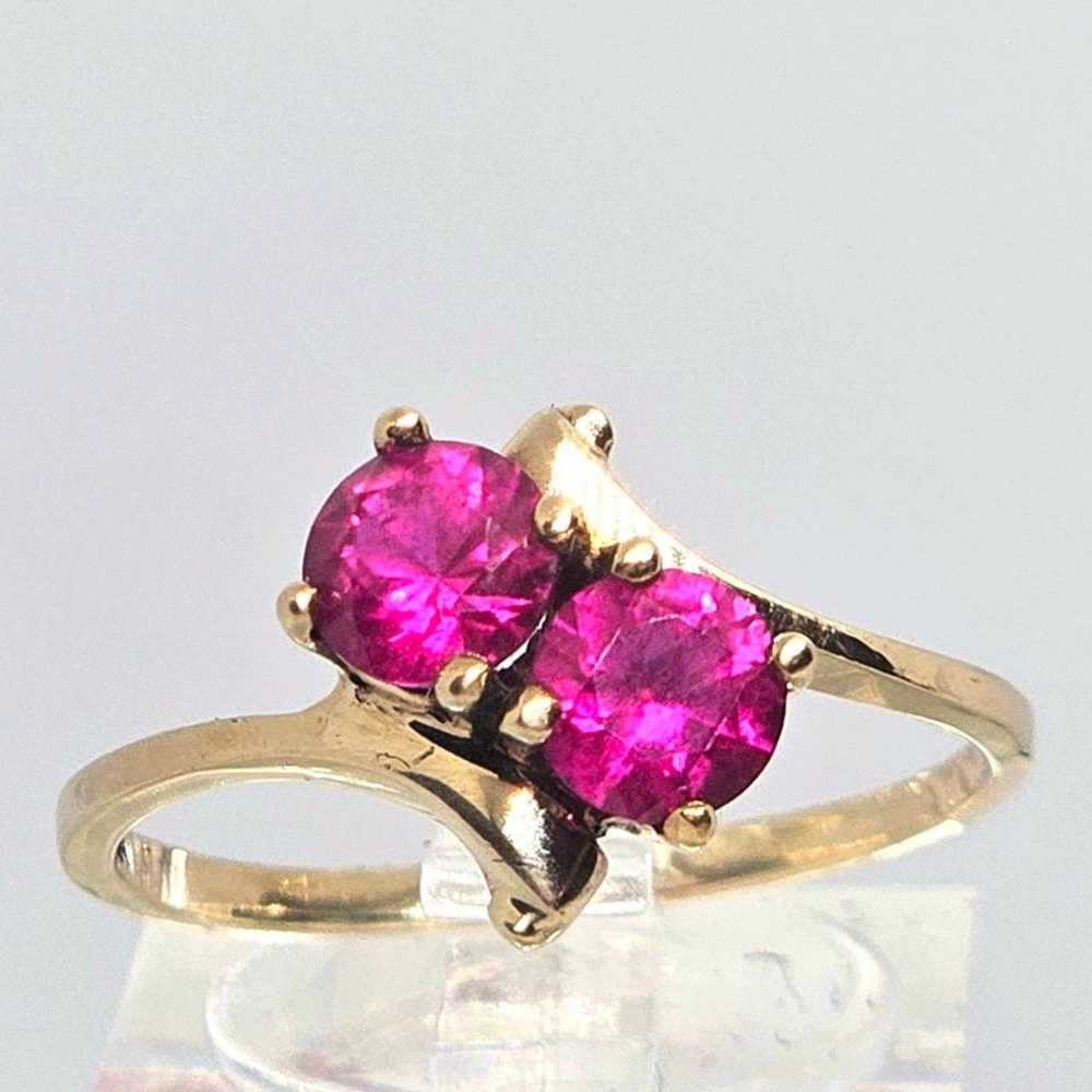 Vintage 10k By pass Double Ruby Ring sz 8 - image 1