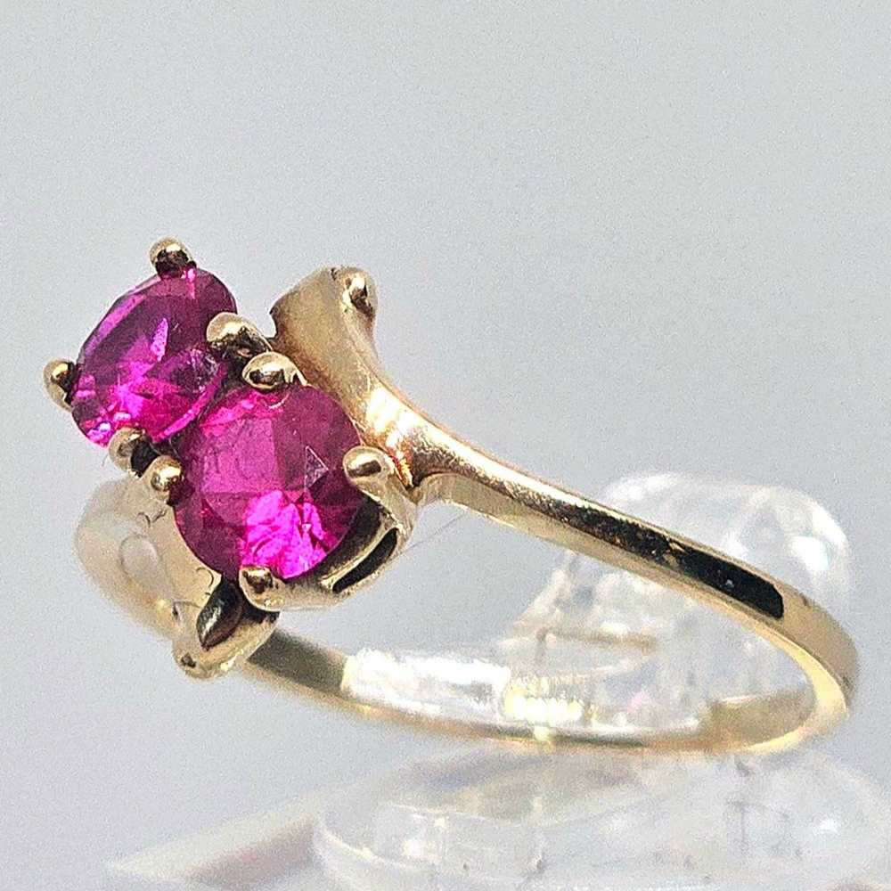 Vintage 10k By pass Double Ruby Ring sz 8 - image 2