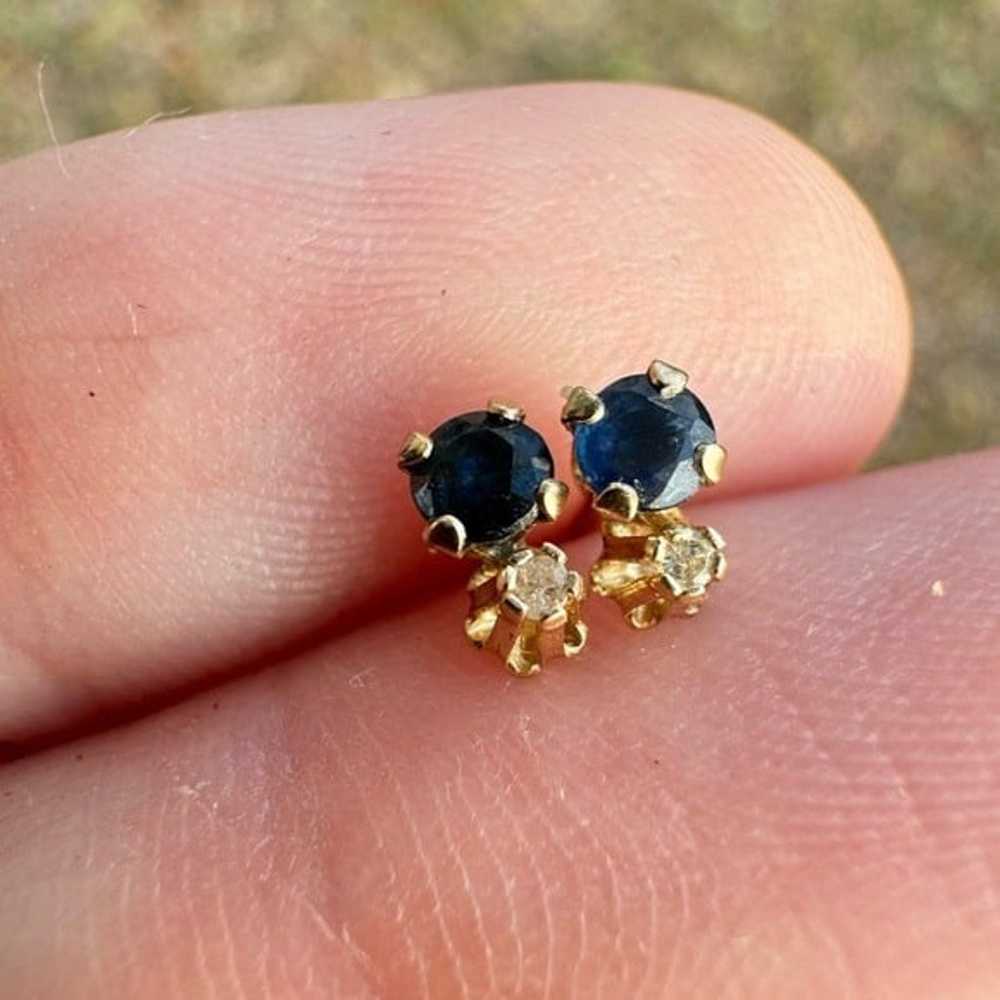 Vintage solid 10k gold genuine diamond/sapphire e… - image 2