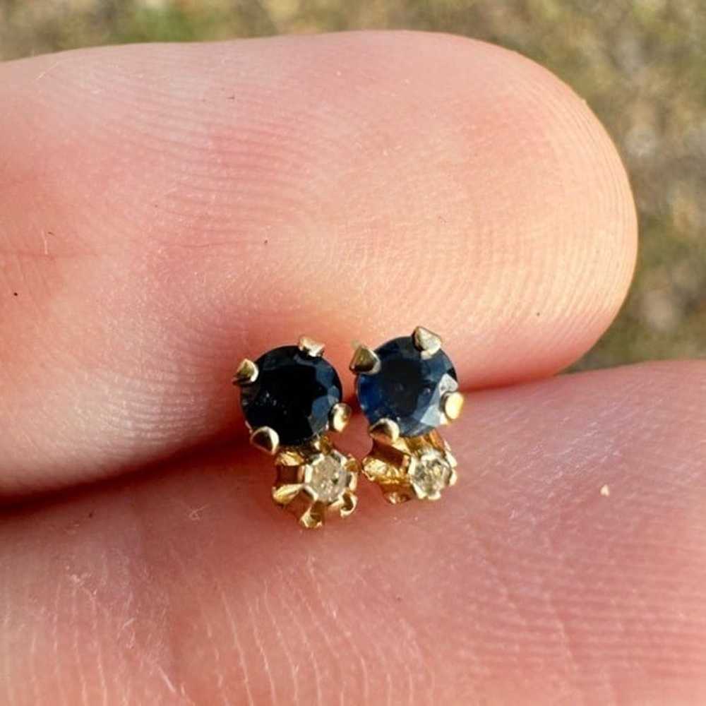 Vintage solid 10k gold genuine diamond/sapphire e… - image 3