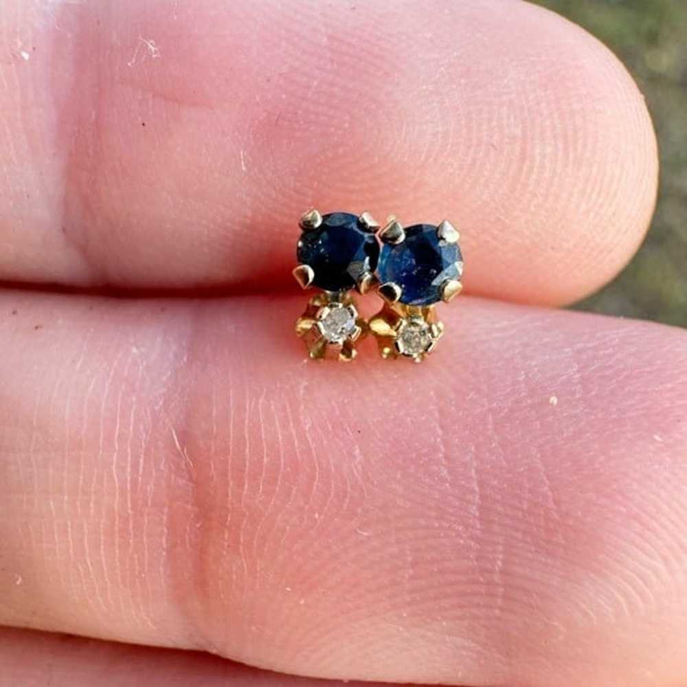 Vintage solid 10k gold genuine diamond/sapphire e… - image 4