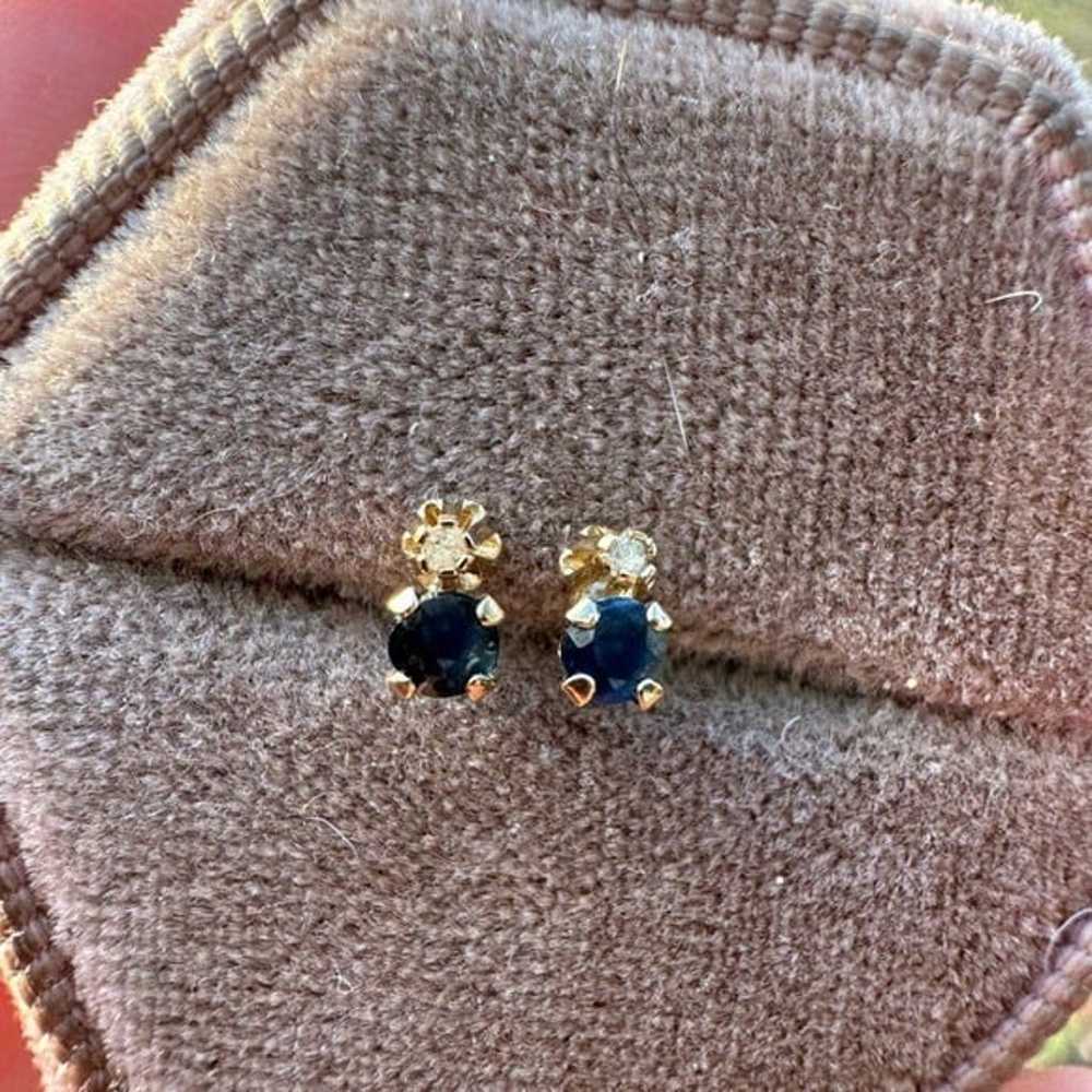 Vintage solid 10k gold genuine diamond/sapphire e… - image 9