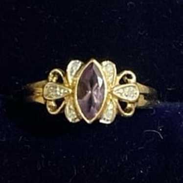 Amethyst and diamond, 14kt solid yellow gold ring - image 1