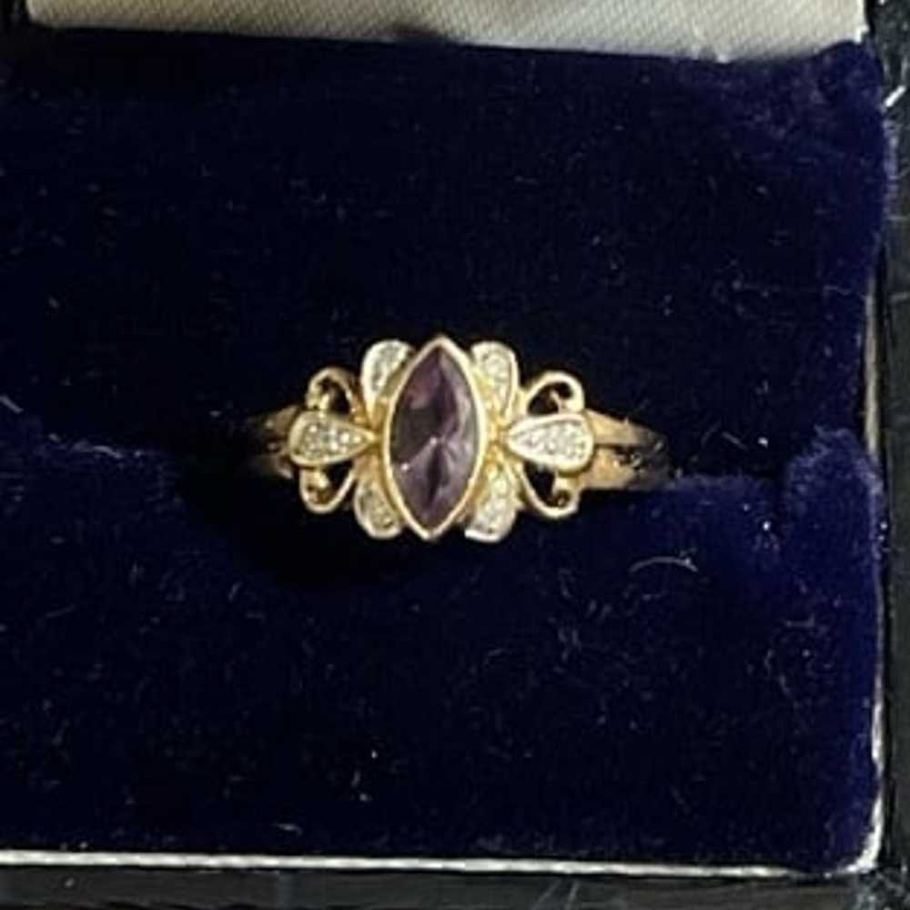 Amethyst and diamond, 14kt solid yellow gold ring - image 2