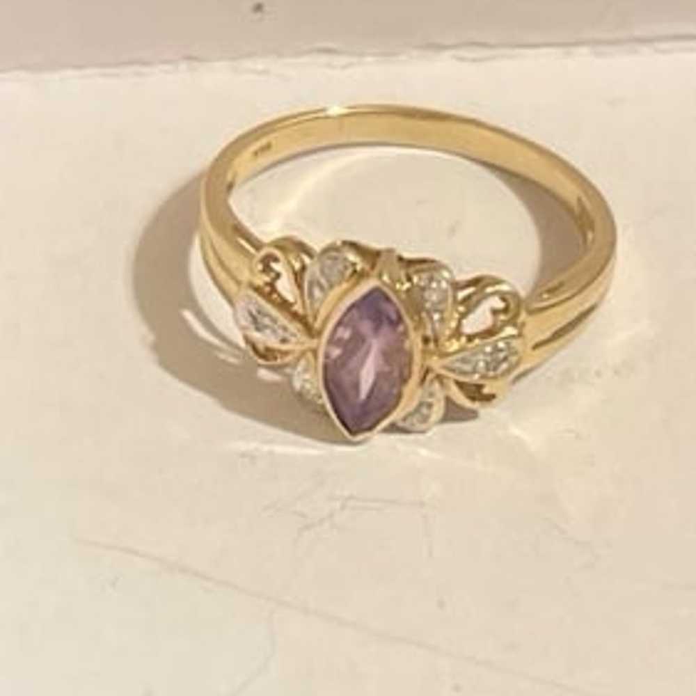 Amethyst and diamond, 14kt solid yellow gold ring - image 4