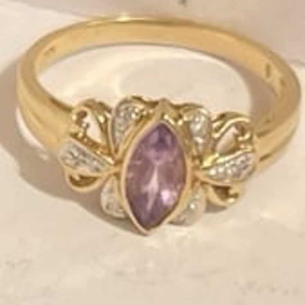 Amethyst and diamond, 14kt solid yellow gold ring - image 6