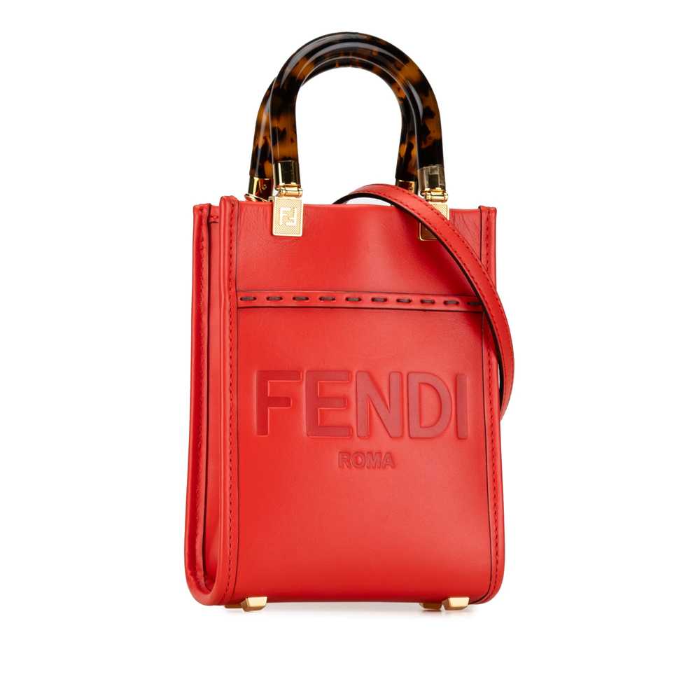 Red Fendi Mini Sunshine Shopper Tote Satchel - image 2