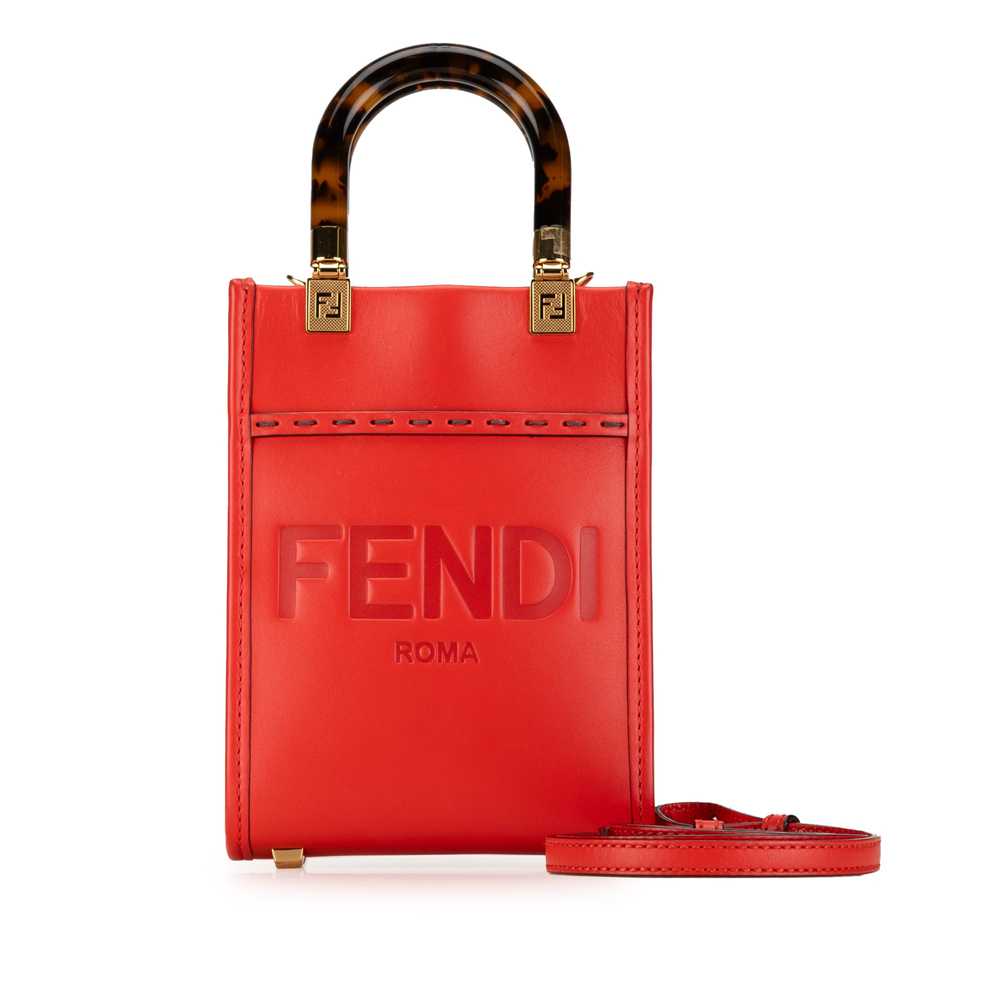 Red Fendi Mini Sunshine Shopper Tote Satchel - image 6