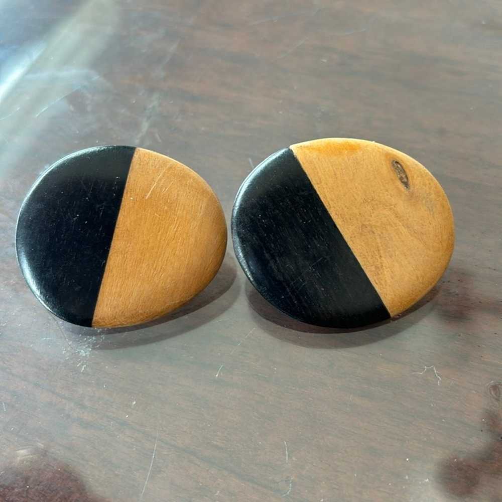 Vintage clip-on wooden earrings - image 1