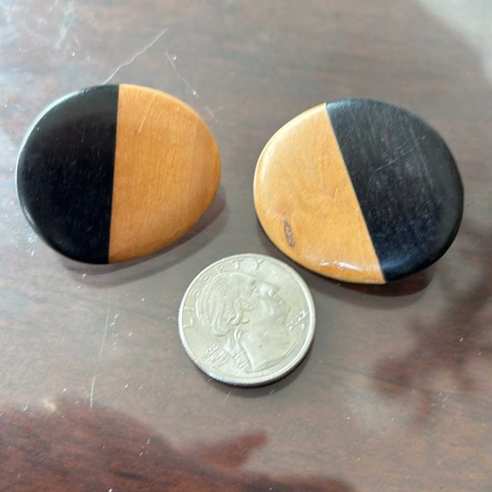 Vintage clip-on wooden earrings - image 3