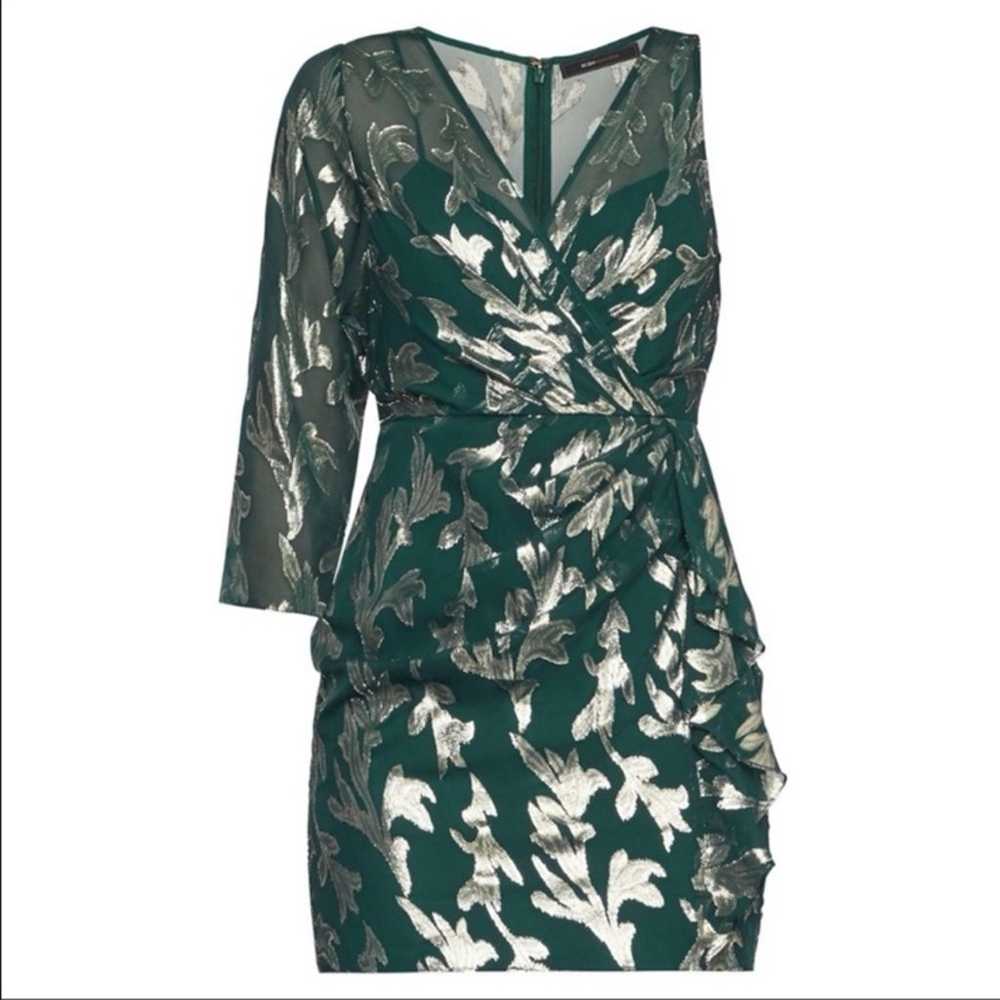 BCBGMAXAZRIA Asymmetric Faux Wrap Dress in Fern C… - image 5