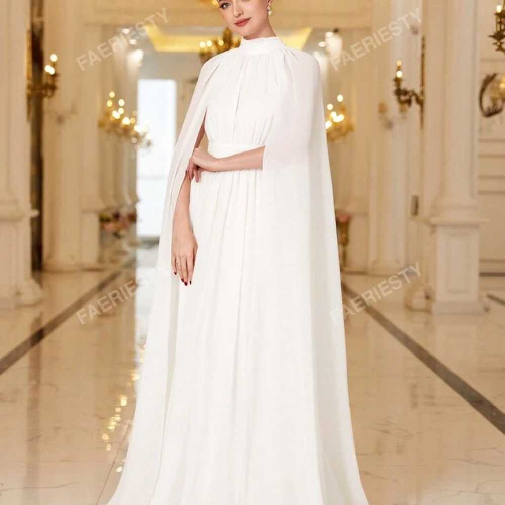 Solid Color Chiffon Dress With Cape Sleeves And H… - image 6