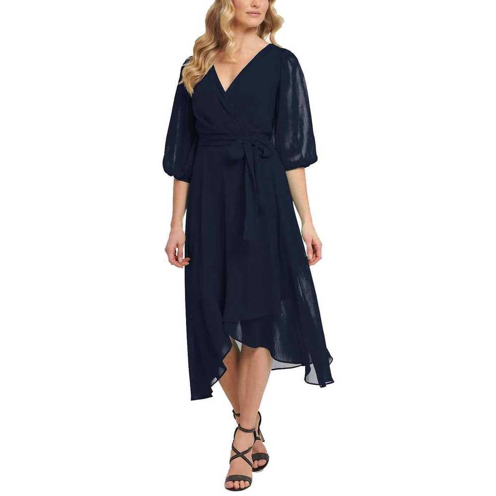 DKNY Women's Blue Balloon-Sleeve Faux-Wrap Dress … - image 1