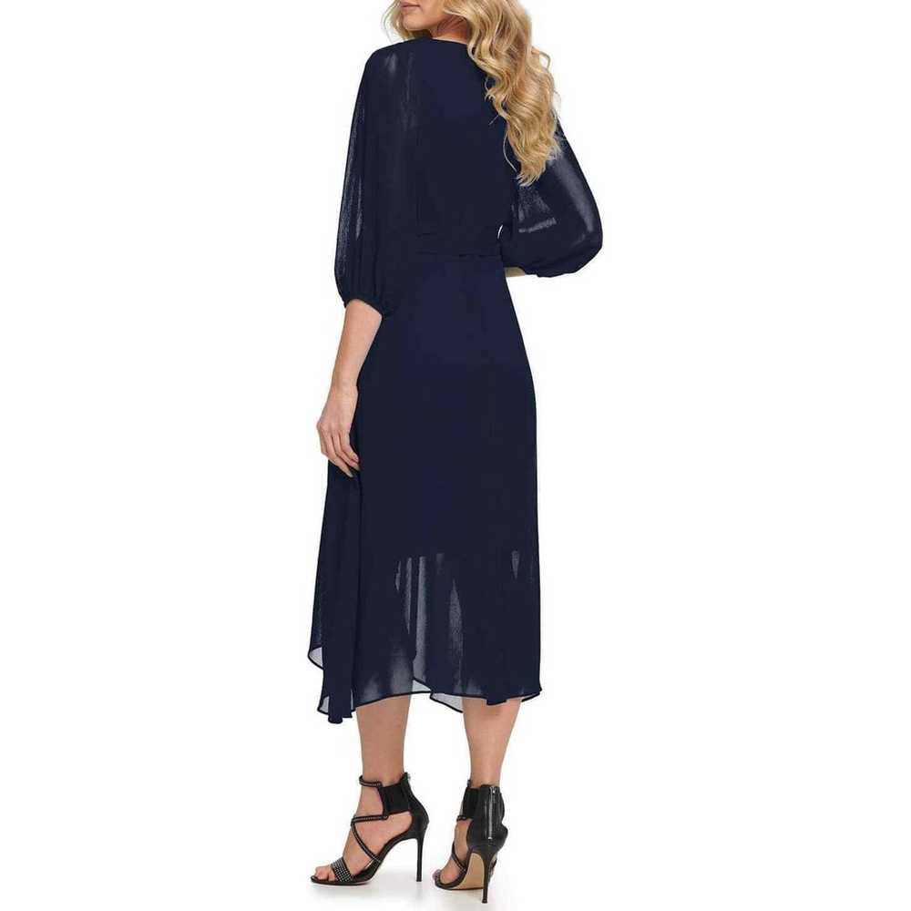 DKNY Women's Blue Balloon-Sleeve Faux-Wrap Dress … - image 2