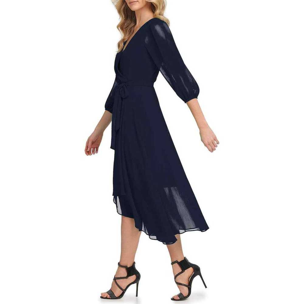 DKNY Women's Blue Balloon-Sleeve Faux-Wrap Dress … - image 3